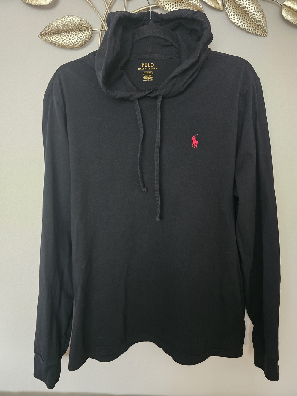 Polo by Ralph Lauren Black Hooded Long-Sleeve Shirt with Red Pony Size M